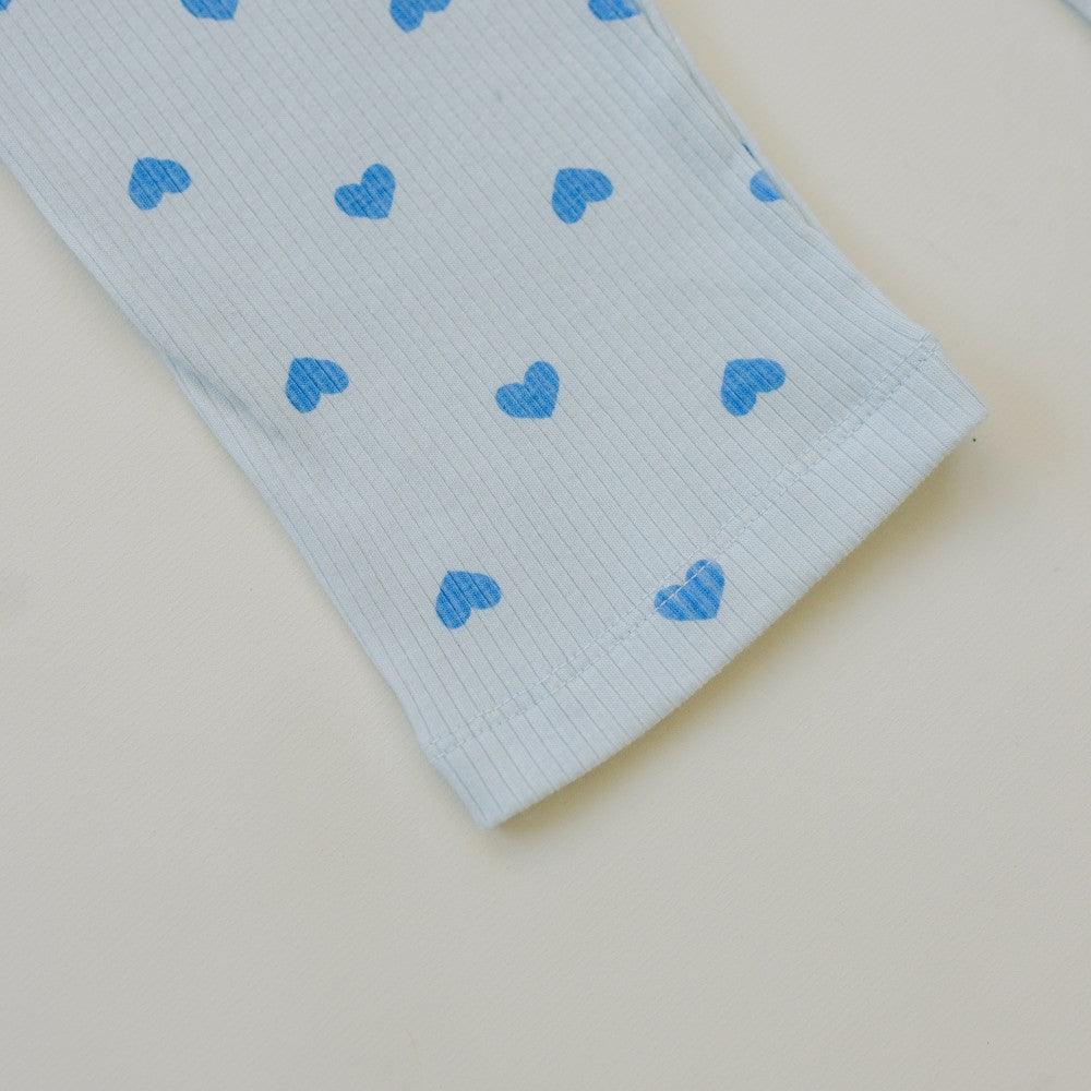 Leni & Romi | Kids Ribbed Cotton Set - Skydream Blue Hearts