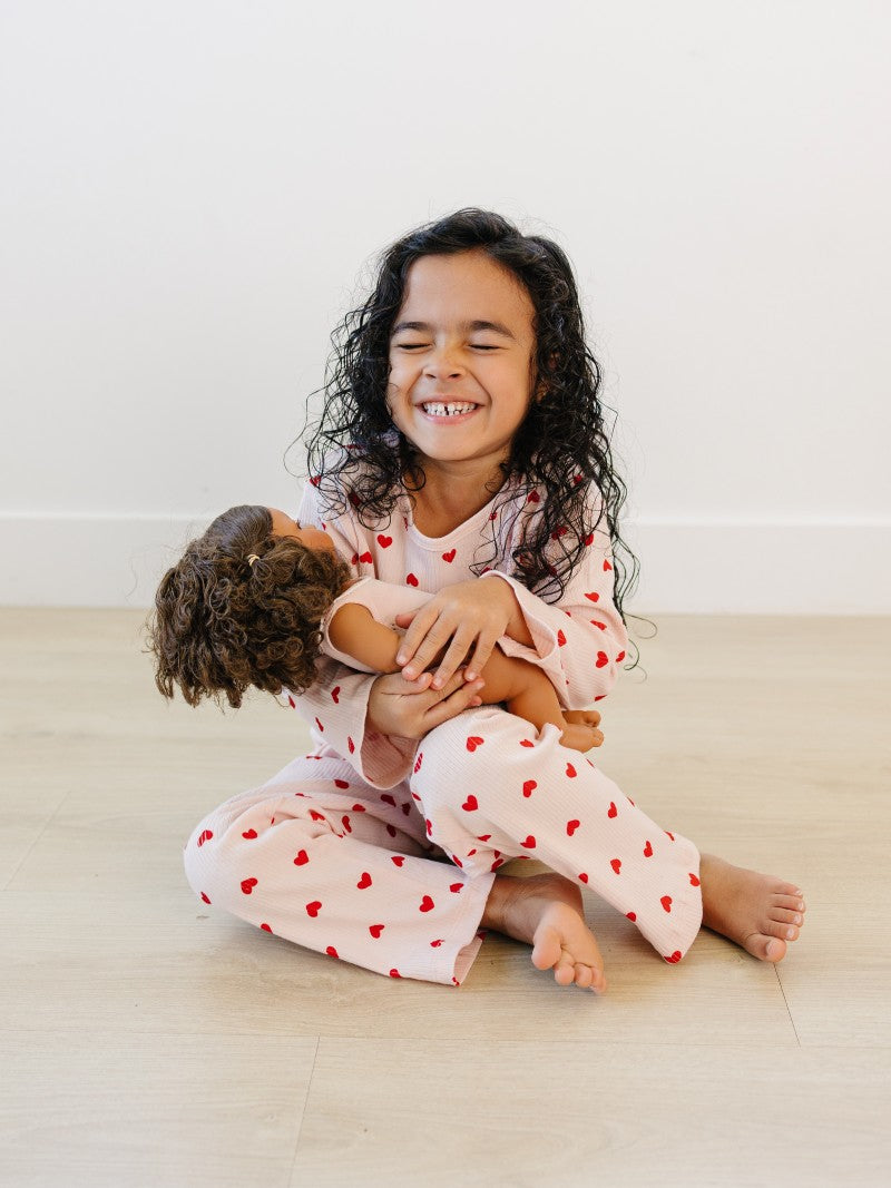 Leni & Romi | Kids Ribbed Cotton Set - Valentine Rose Hearts
