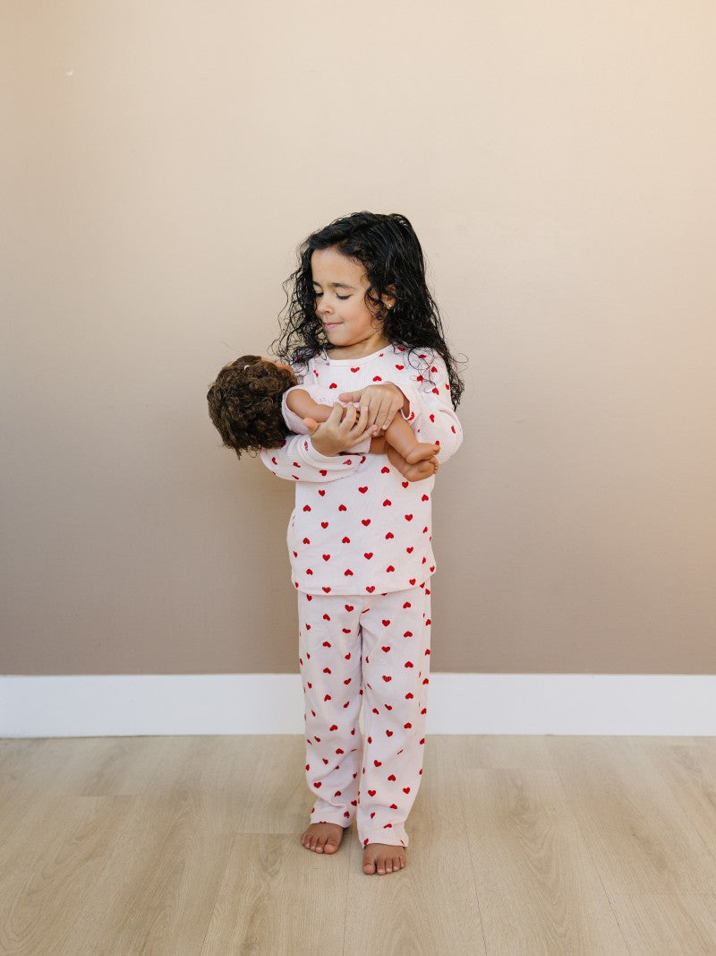 Leni & Romi | Kids Ribbed Cotton Set - Valentine Rose Hearts