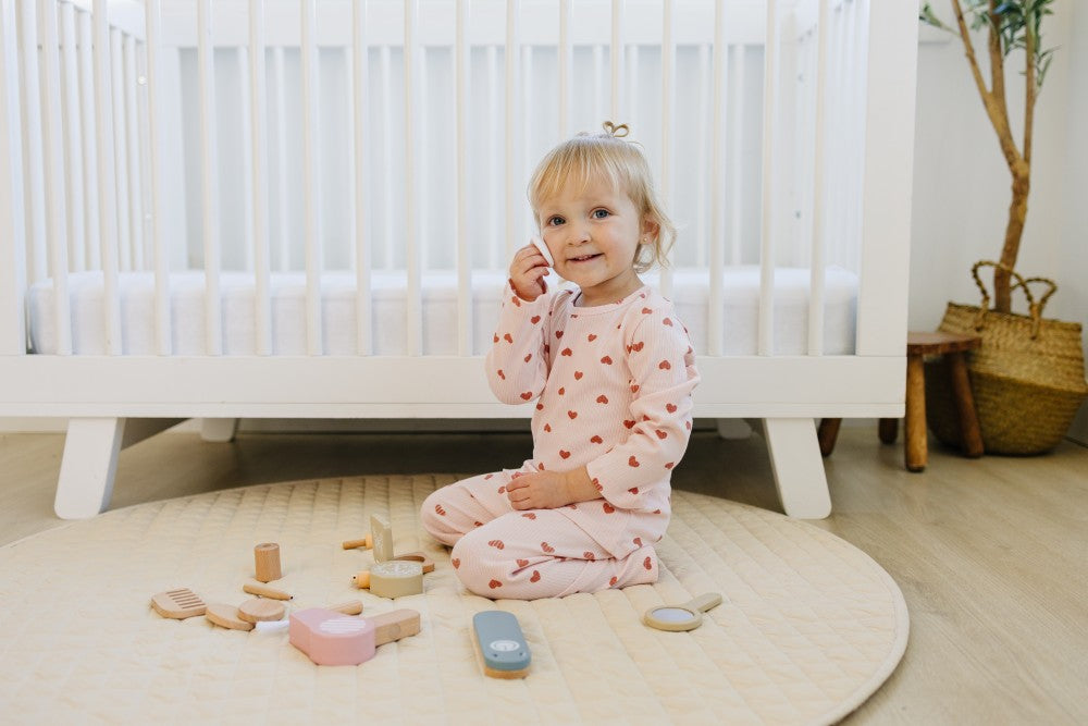 Leni & Romi | Kids Ribbed Cotton Set - Dreamy Mauve Hearts