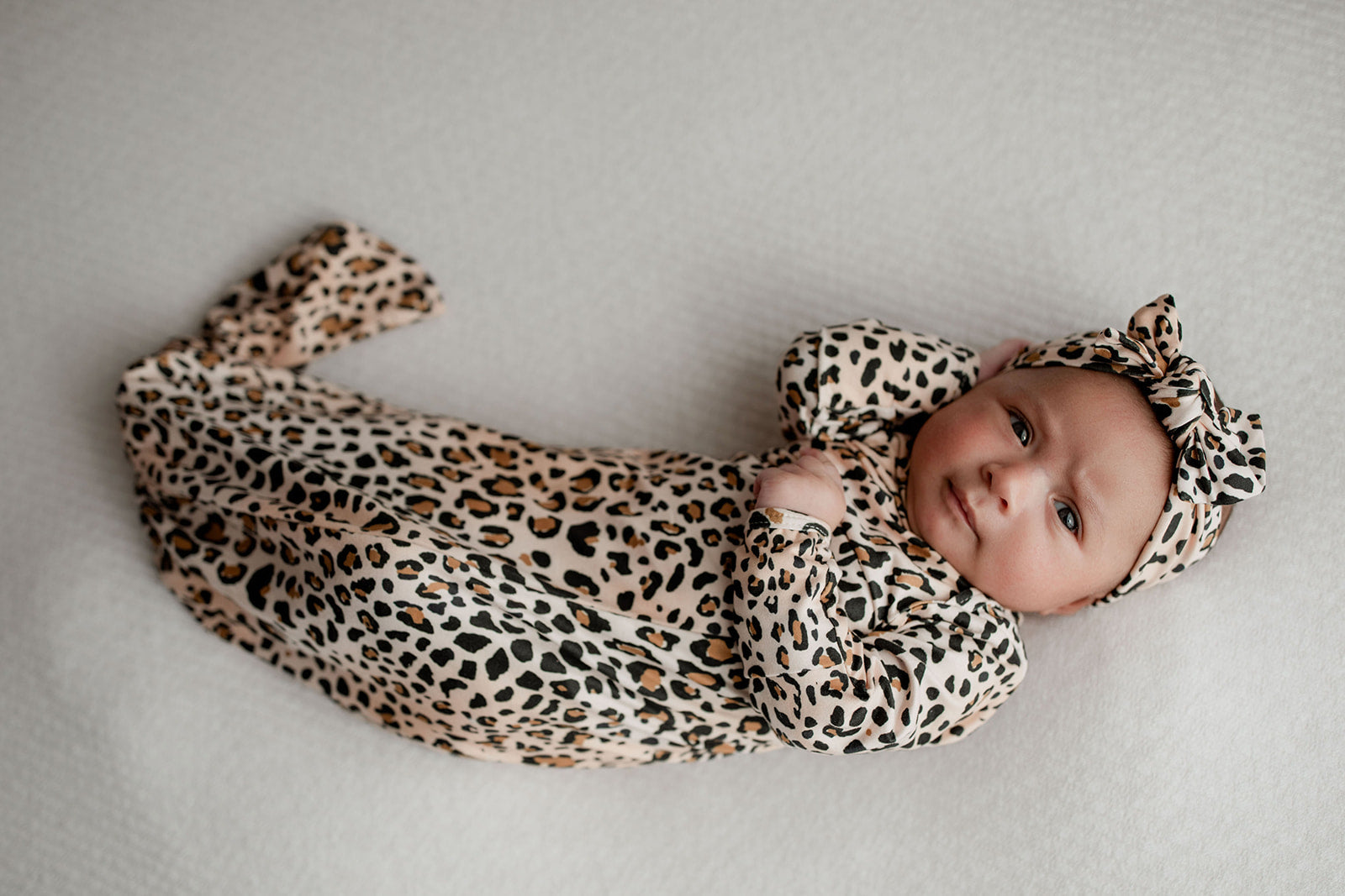 Leopard Knotted Newborn Baby Gown