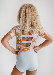 Gray Retro Flower Leotard