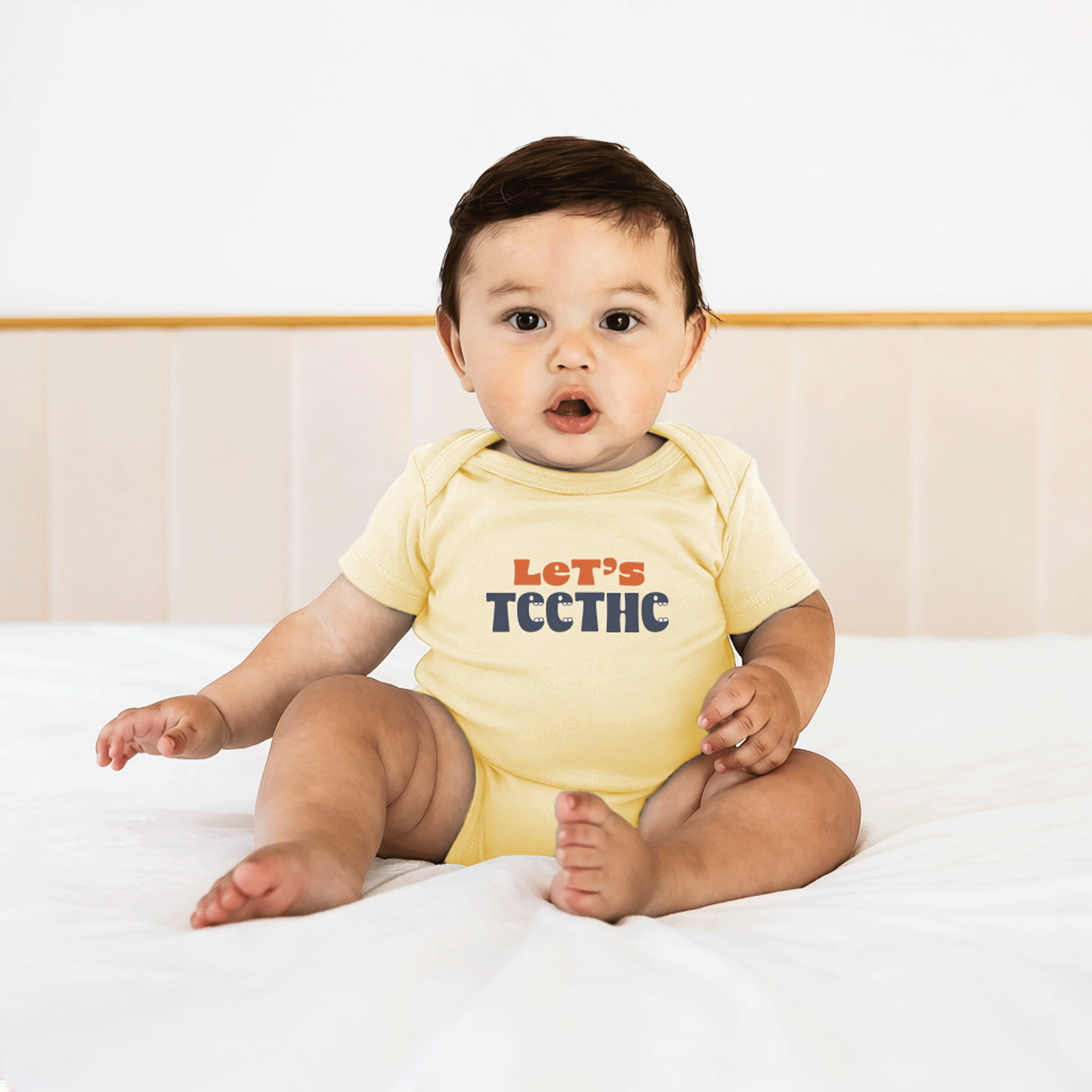 100% Airlume Combed, Ring-spun Cotton Onesie  - Let's Teethe (size 6-12 Mo)