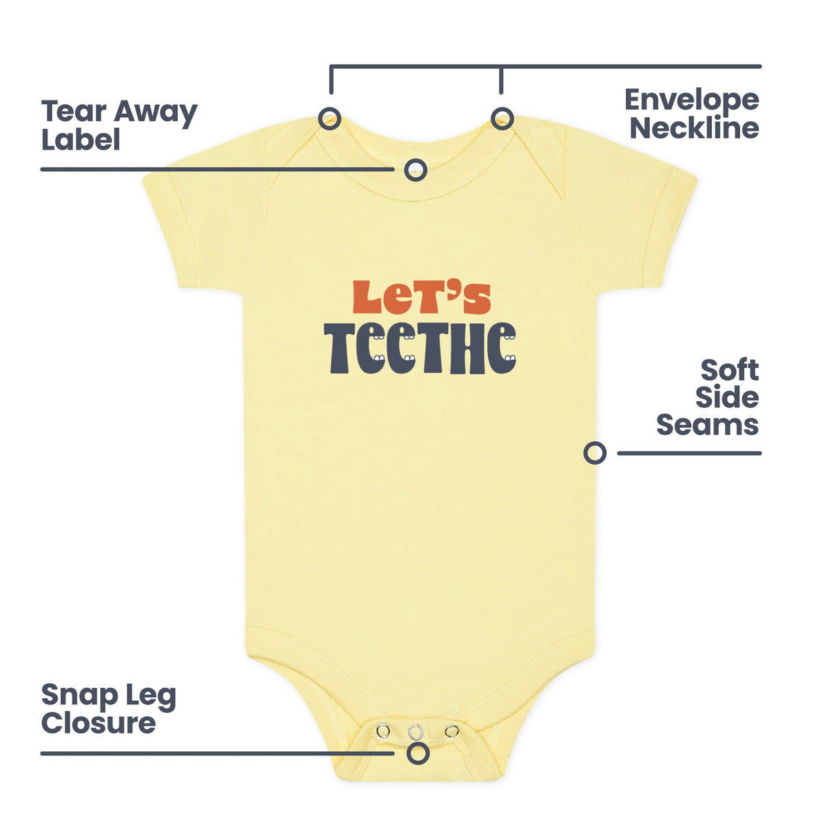 100% Airlume Combed, Ring-spun Cotton Onesie  - Let's Teethe (size 6-12 Mo)