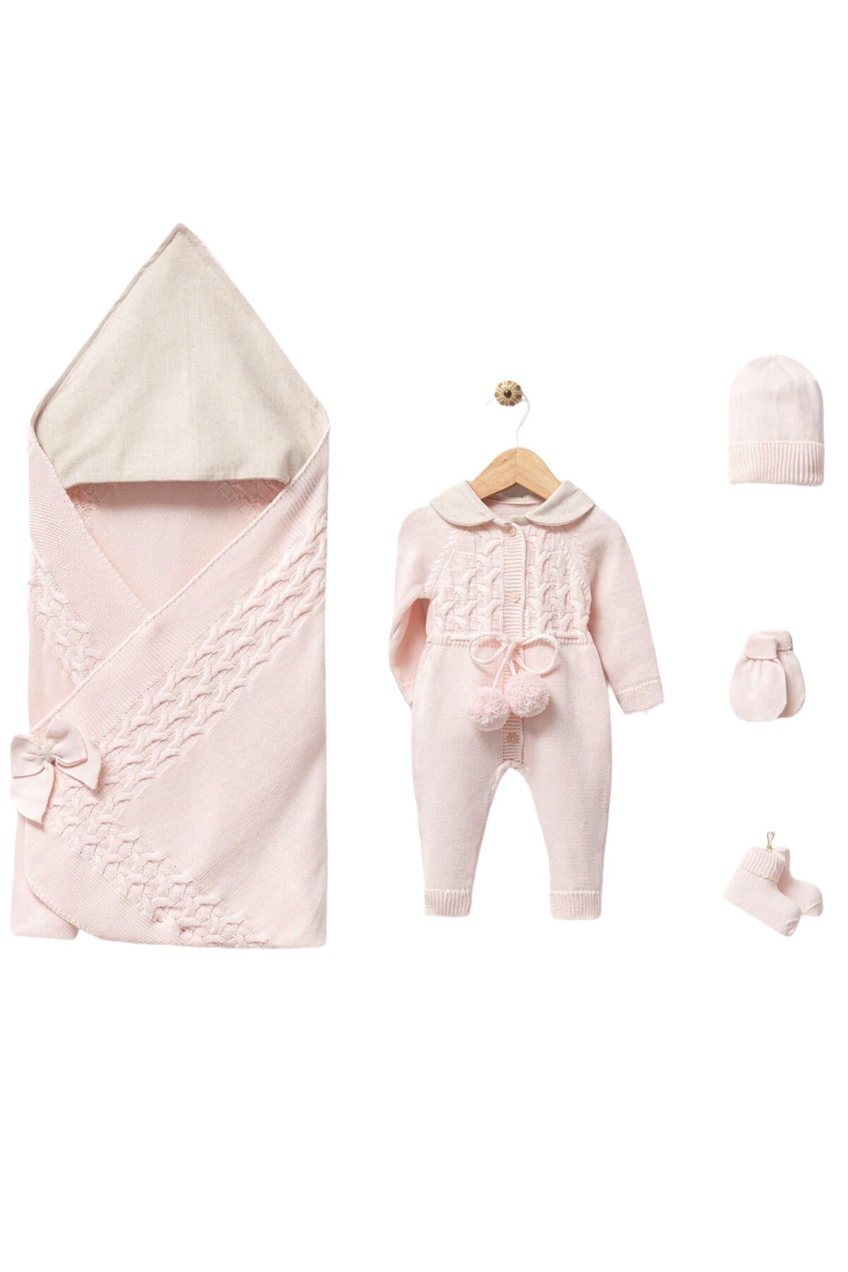 Lewis Pink Newborn Coming Home Set / Linen Collar (5 Pcs)