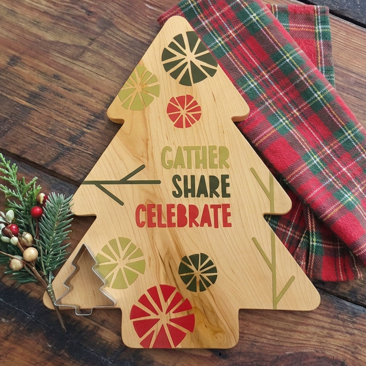Printed Christmas Tree Solid Maple Wood Serving Board Platter - 11" X 13.5" | Made In The Usa 🇺🇸