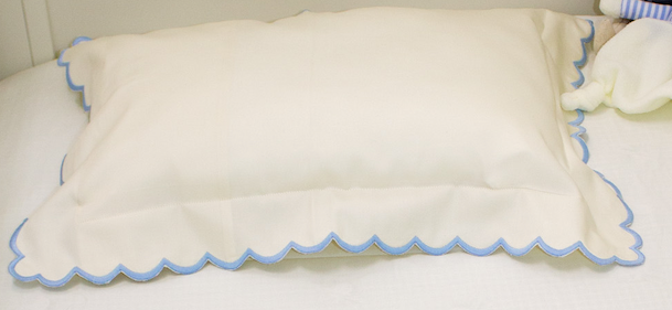 Embroidered Scallop Pillowcase - Light Blue