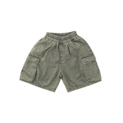 Olive Acid Wash Lightweight Relaxed Cargo Shorts