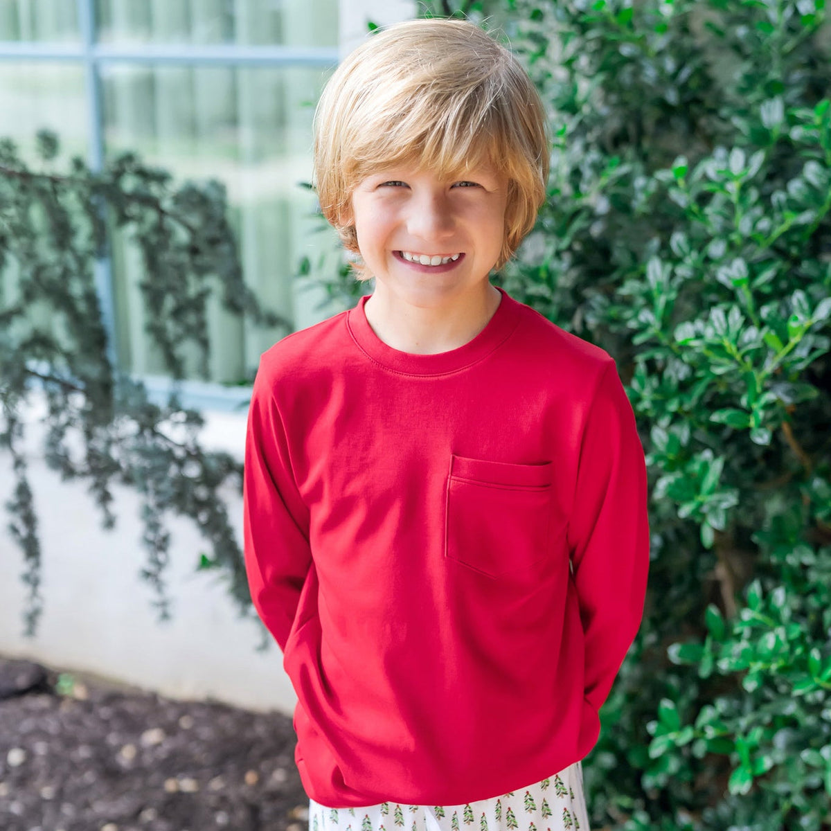 Blake Boys' Longsleeve Pocket Tshirt Seasonal Monogram Options - Red