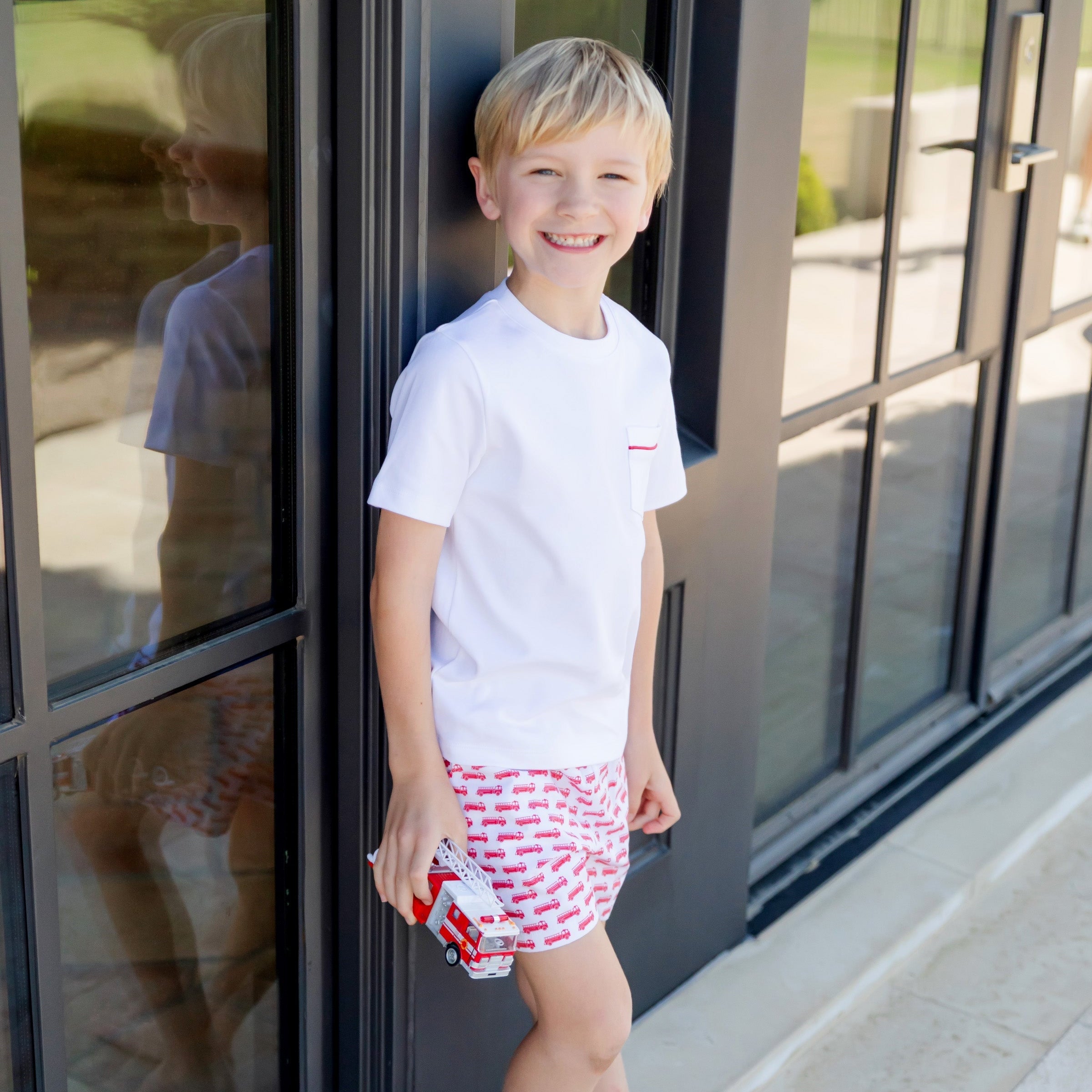 Hudson Boys' Short Set - Fire Truck Red