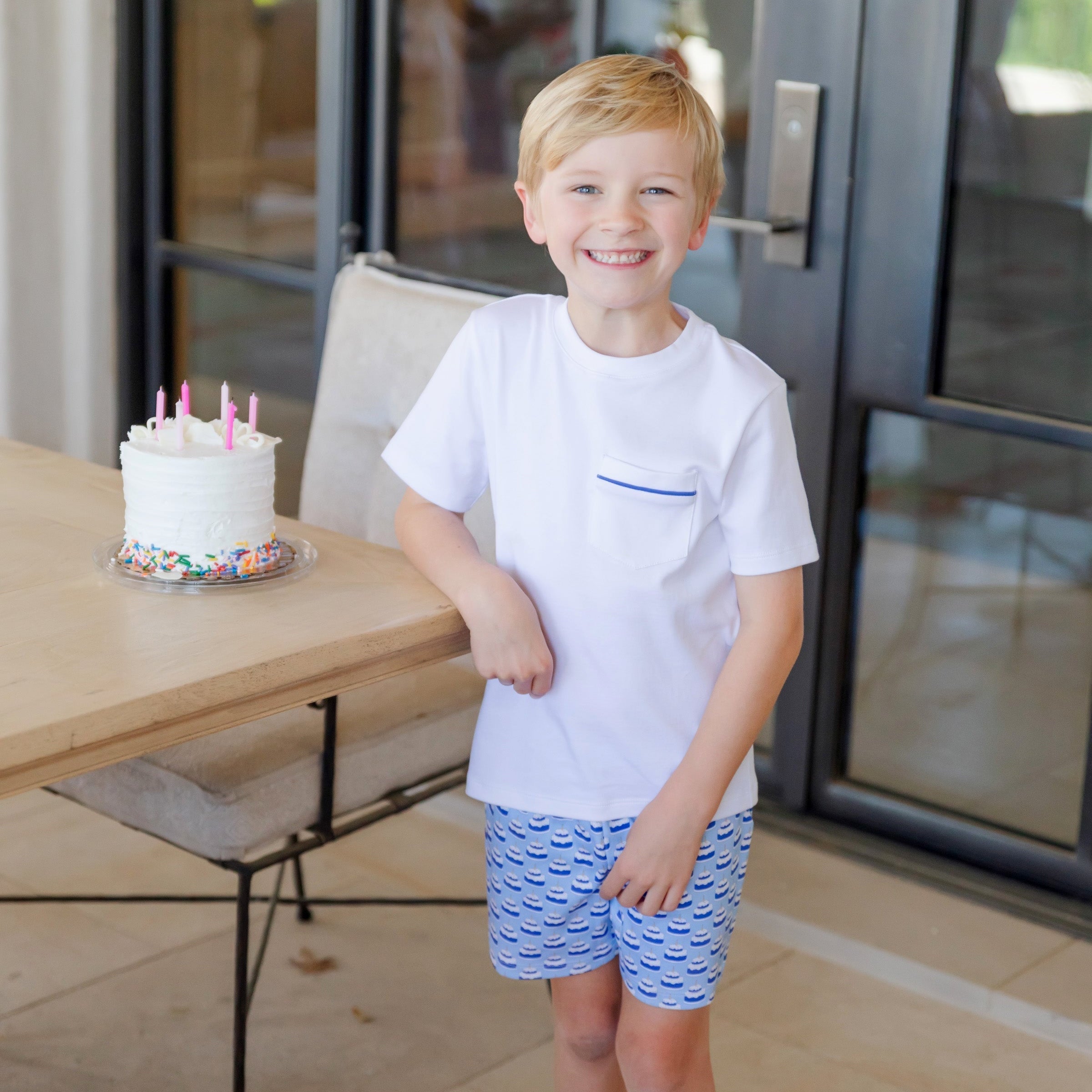 Walker Boys' Short Set - Birthday Cake Blue