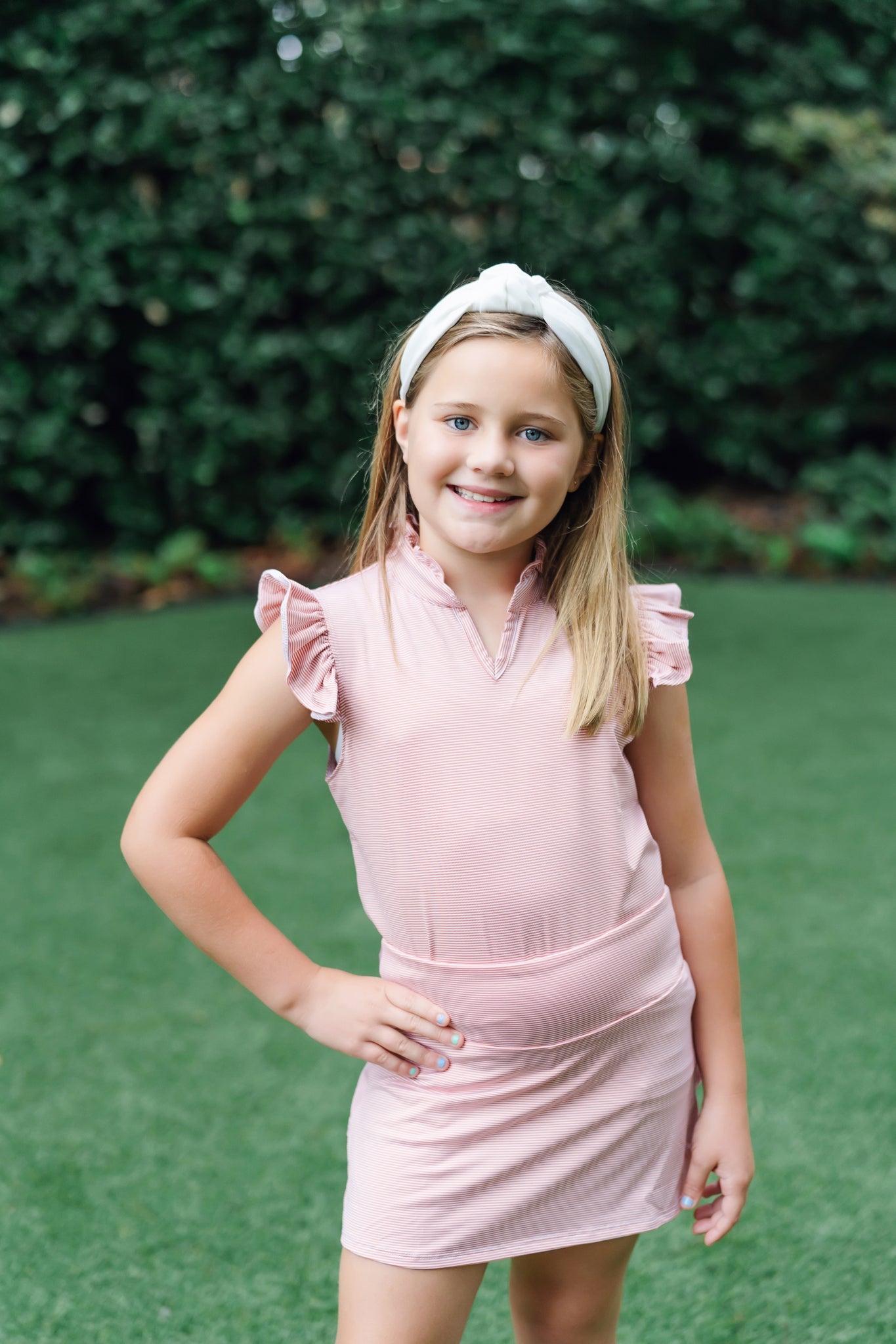 Ellie Girls' Sleeveless Performance Top By Lh Sport - Orange Stripes