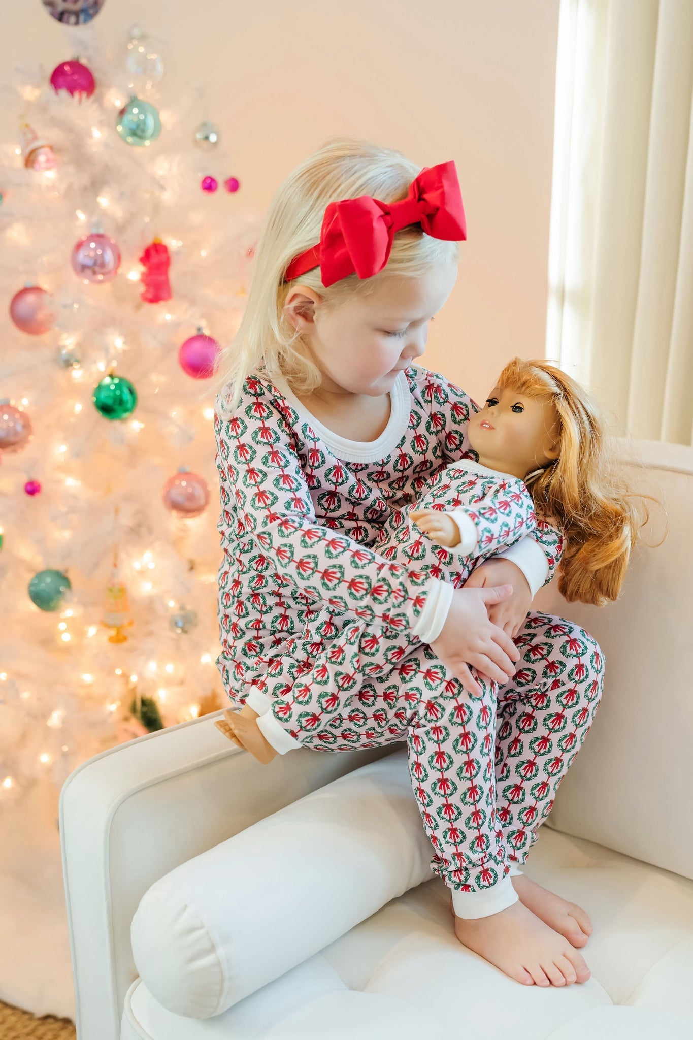 Ava Doll Pajama Set - Pink Wreaths