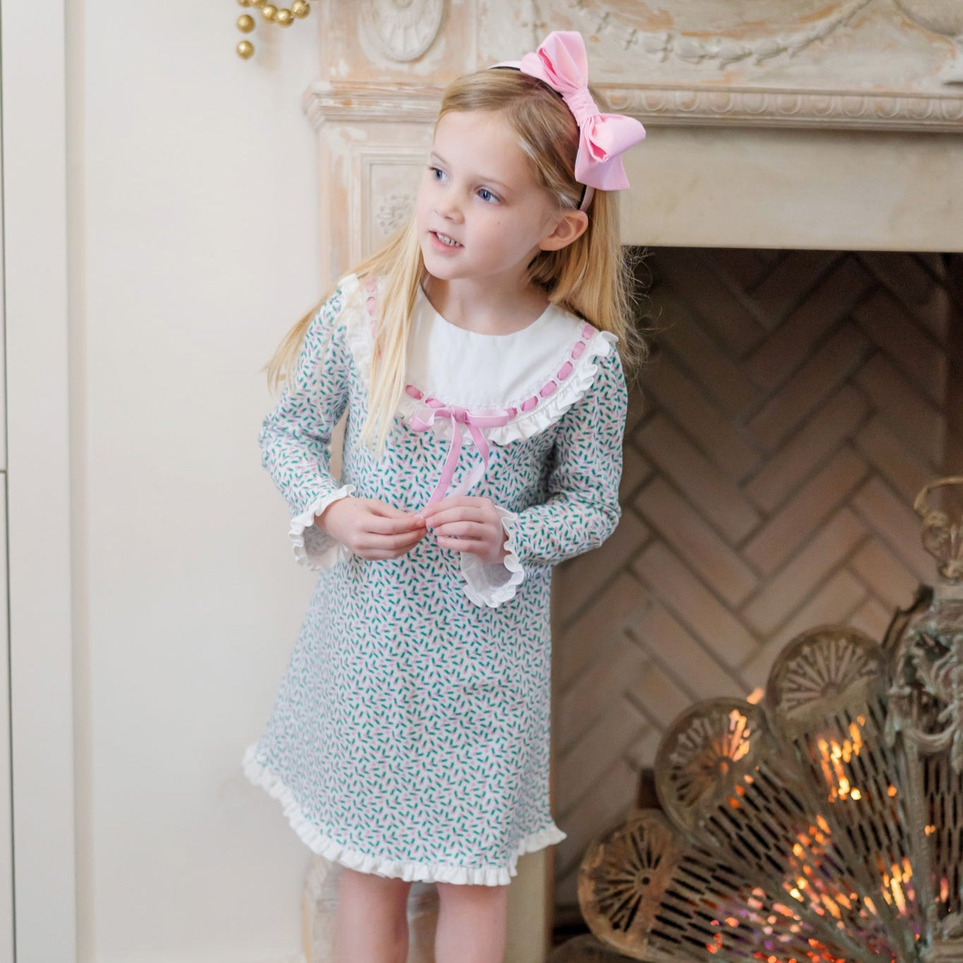 Emersyn Girls' Lace Trim Dress Holly Holiday