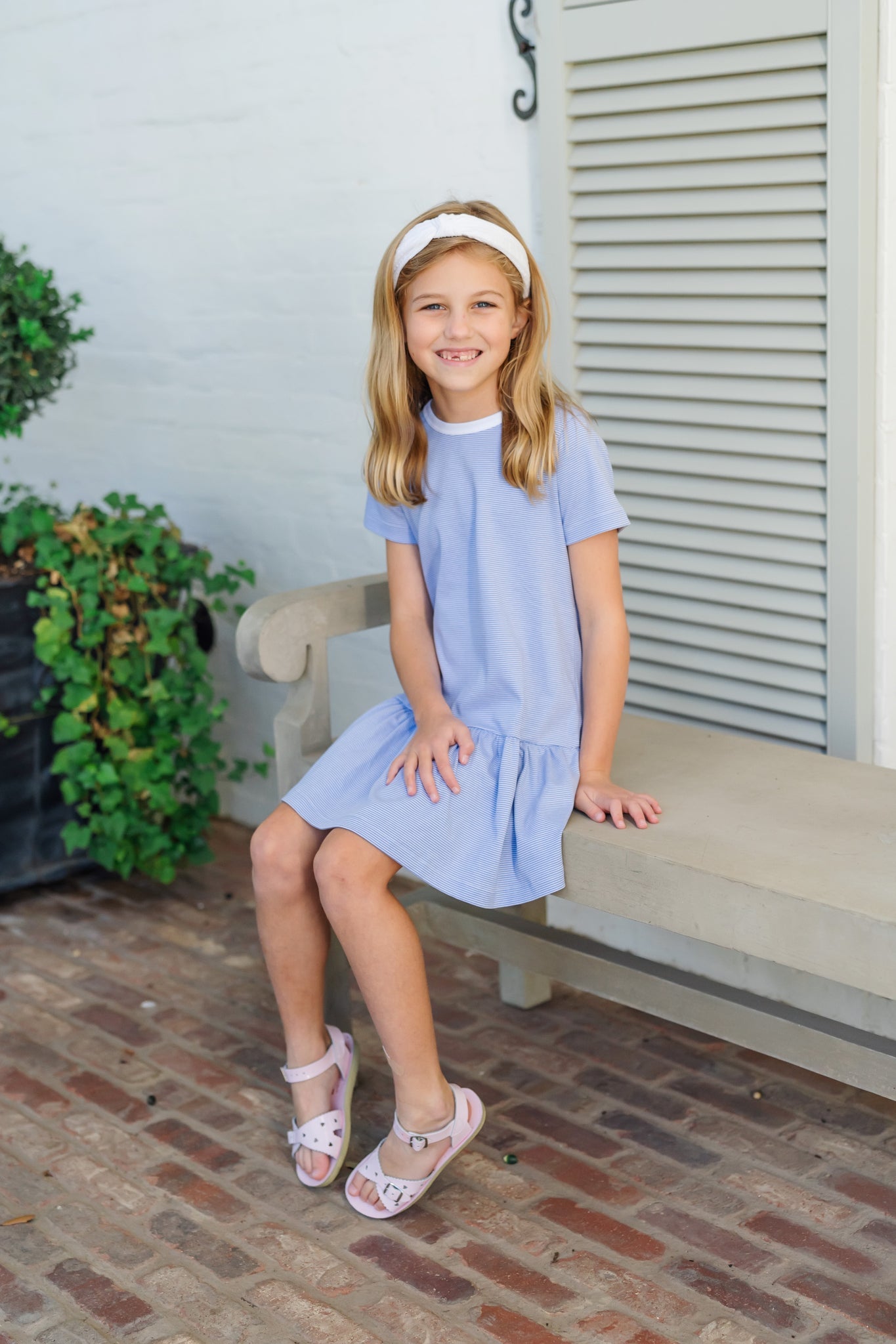 Lottie Girls' Dress - Blue Stripes