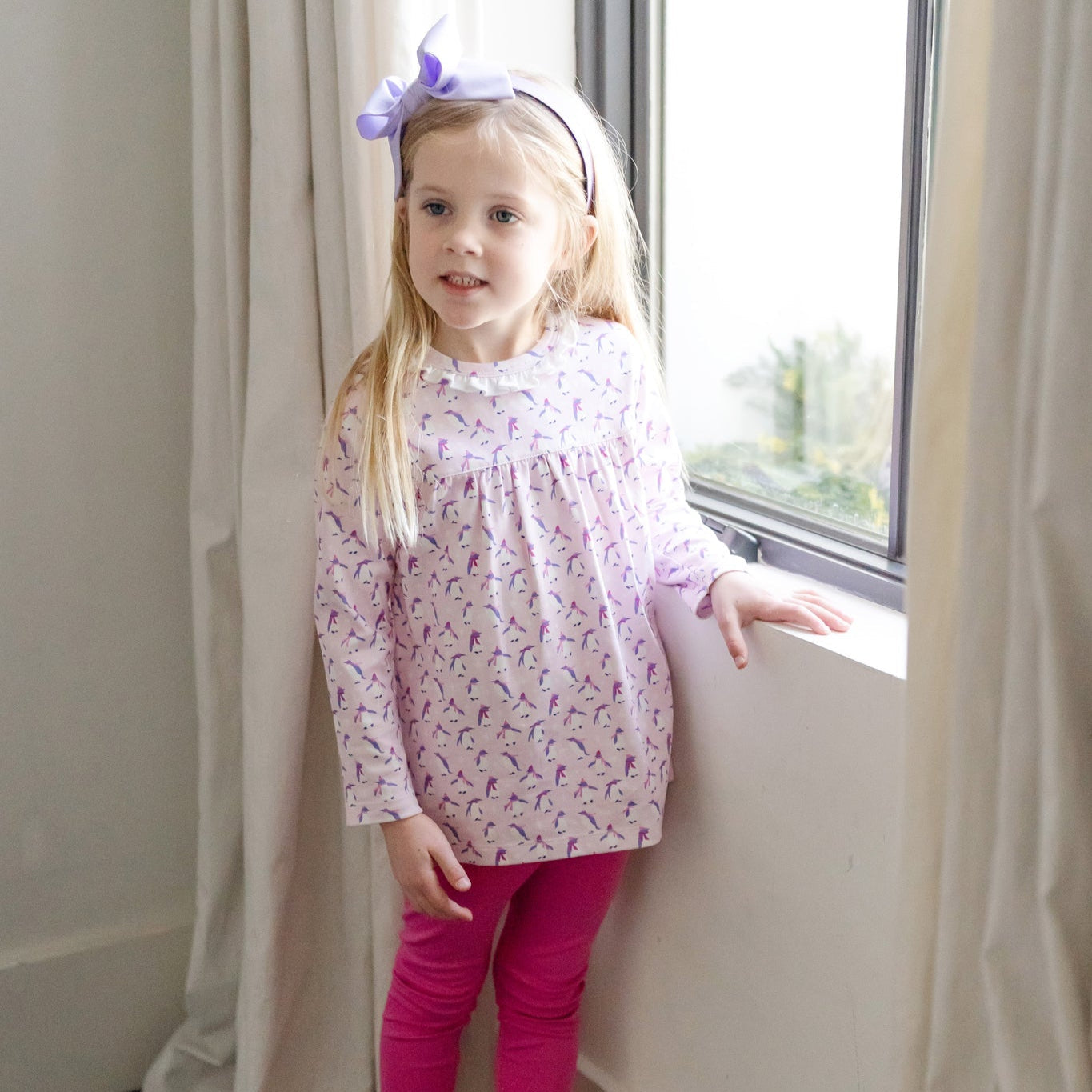 Ivy Girls' Legging Set Penguin Party Pink