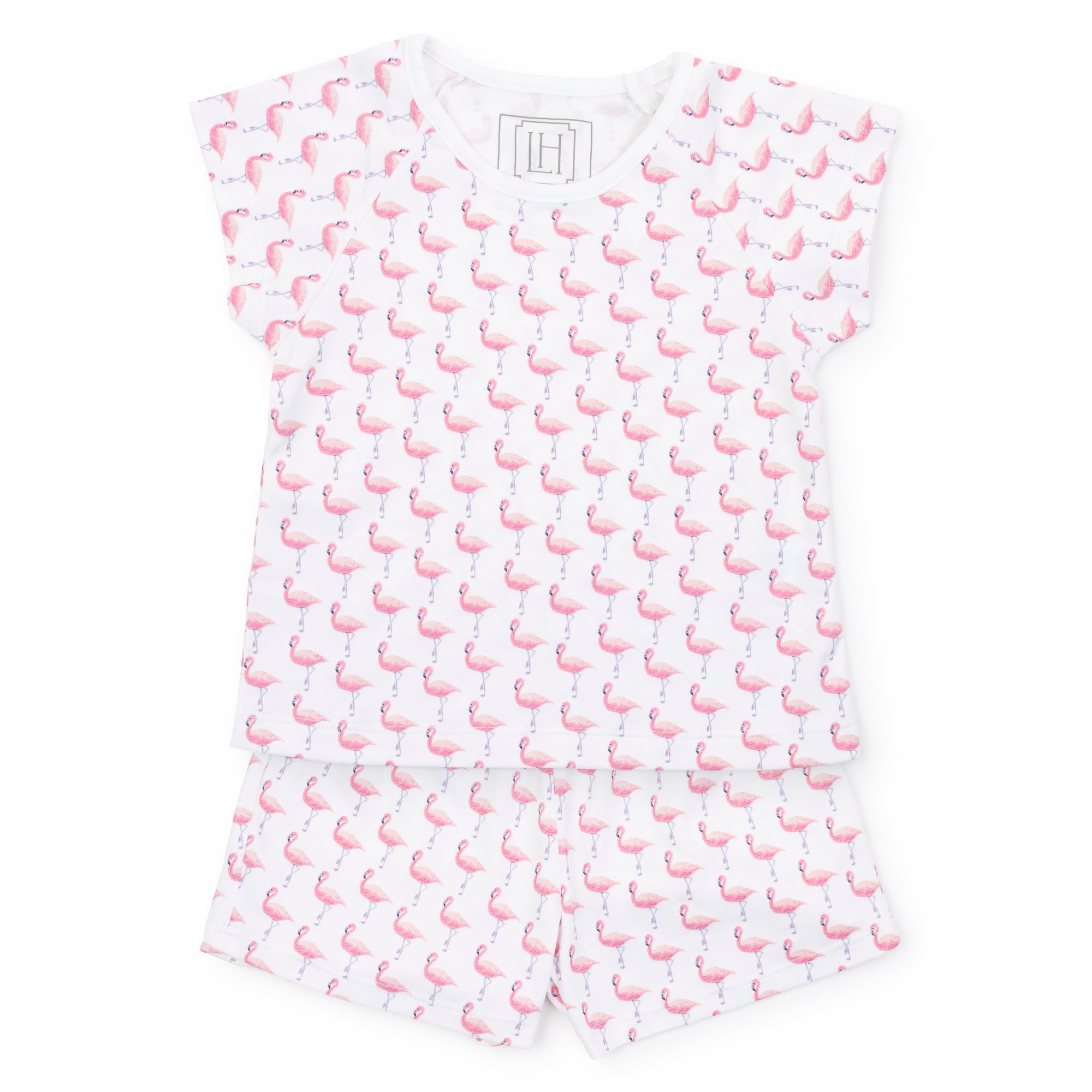 Emery Girls' Pima Cotton Short Set - Fabulous Flamingos