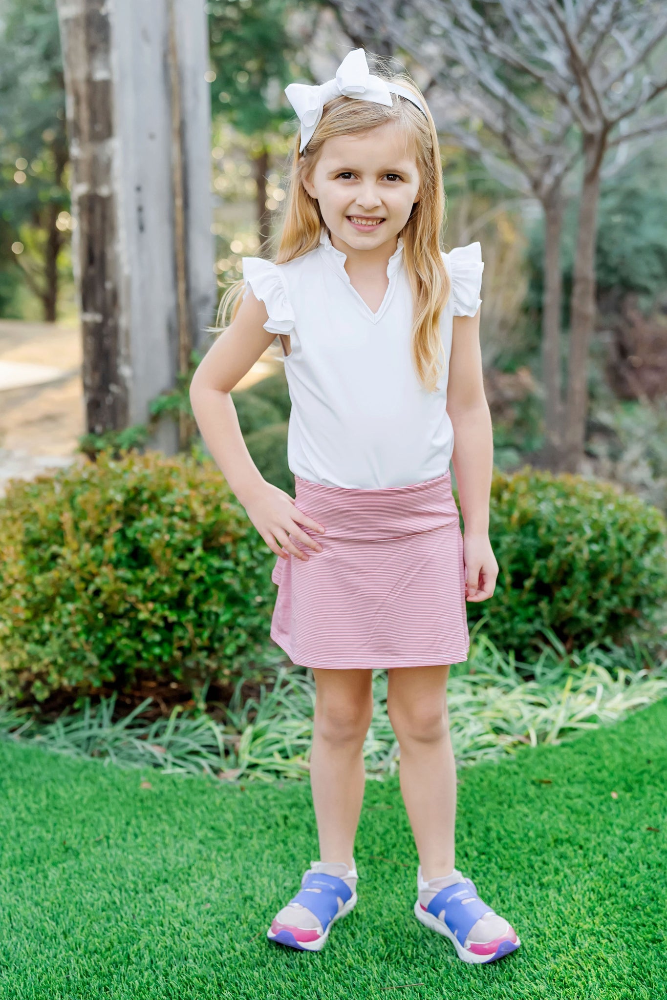 Margot Girls' Tiered Skirt By Lh Sport - Red And White Stripes