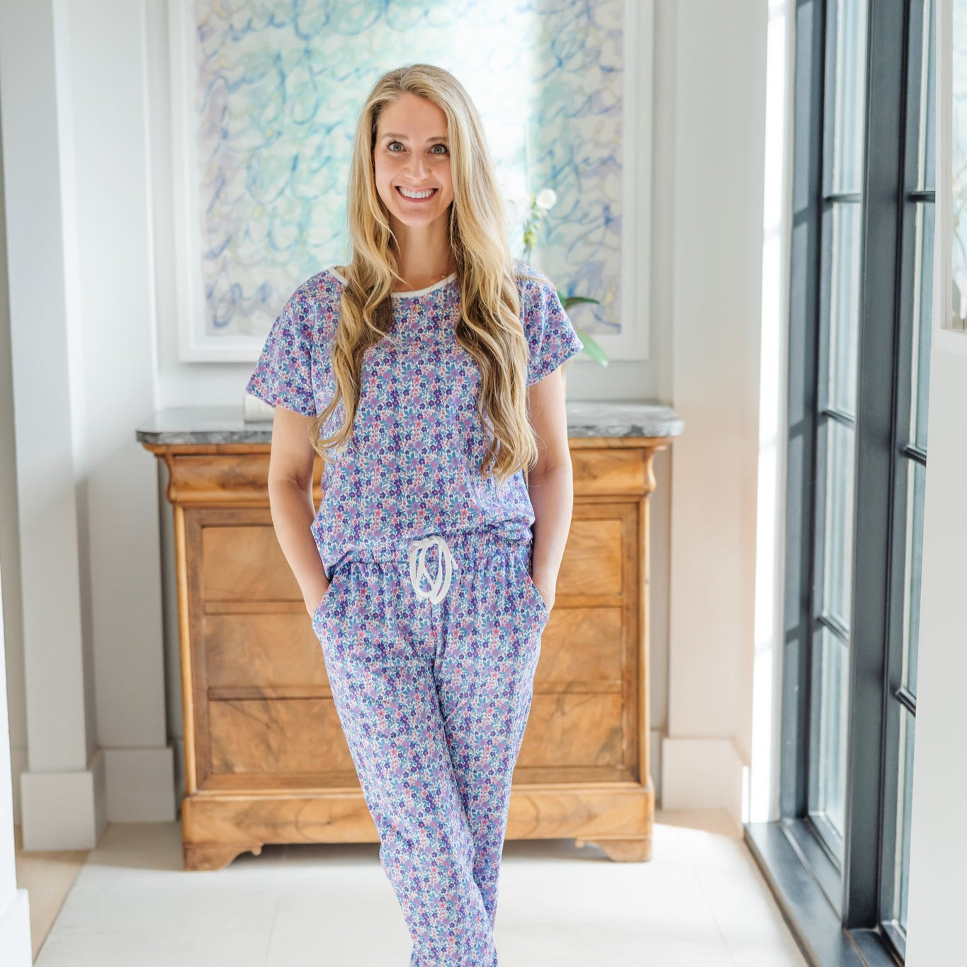 Melanie Women's Pajama Jogger Pant Set Blackberry Floral