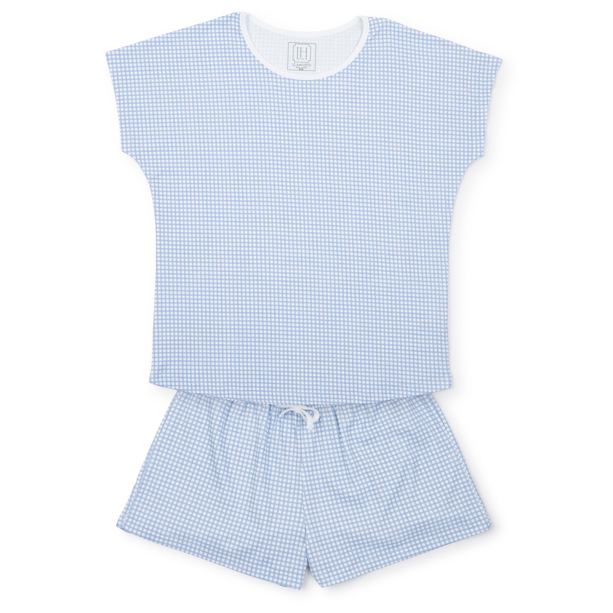 Riley Women's Pima Cotton Pajama Short Set - Light Blue Box Plaid