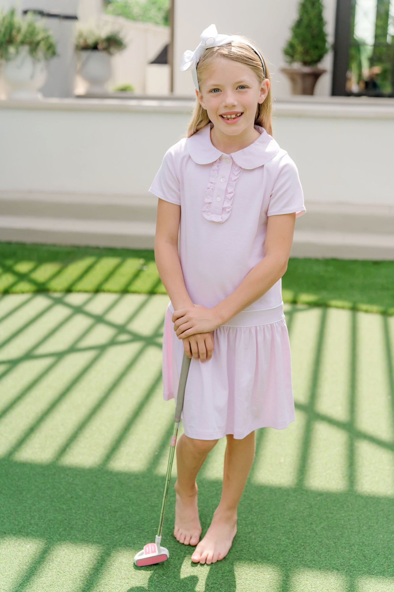 Sydney Girls' Pima Cotton Dress - Pink And White Stripes