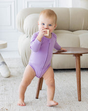 Long Sleeve Zipper Bodysuit In Lilac, 9-12m