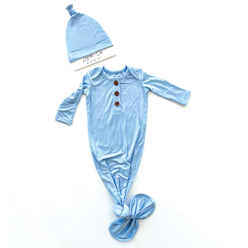 Lillian Trisomy 18 Blue Bamboo Knotted Gown + Hat