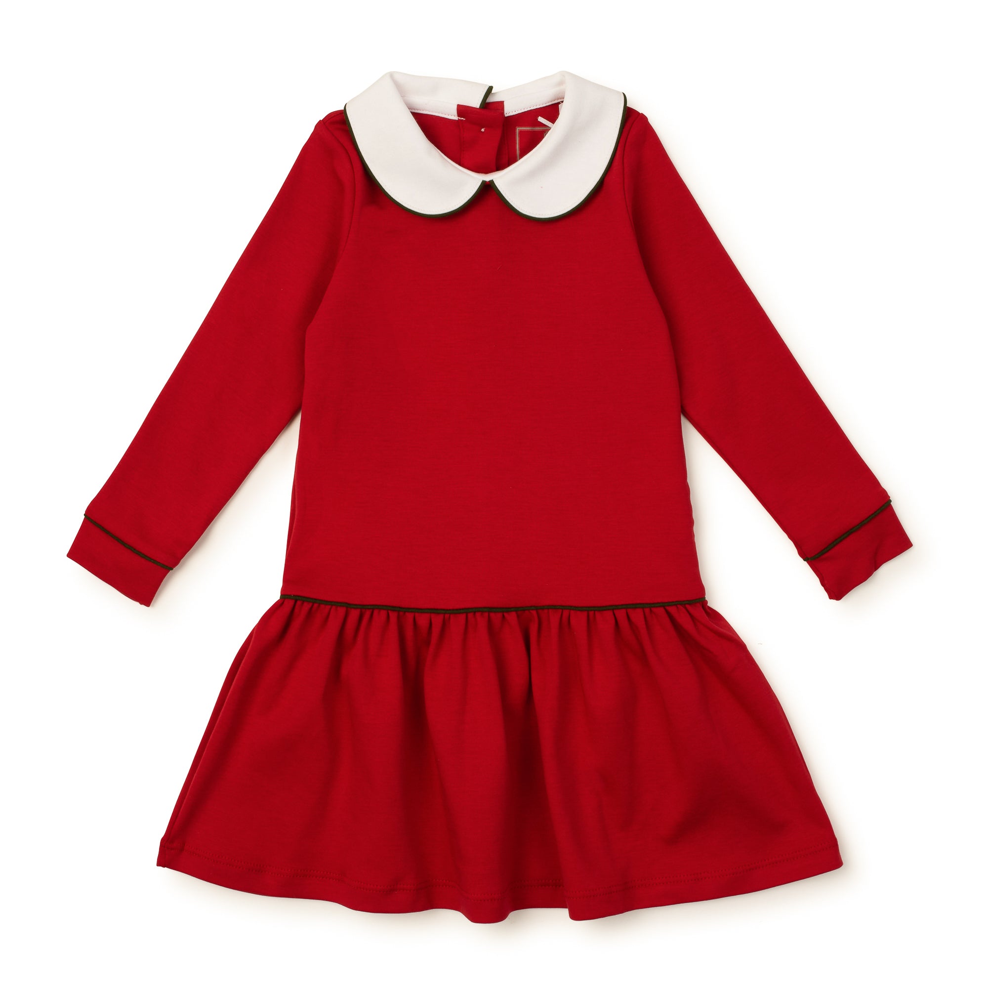 Lillian Girls' Dress - Red With Green Piping