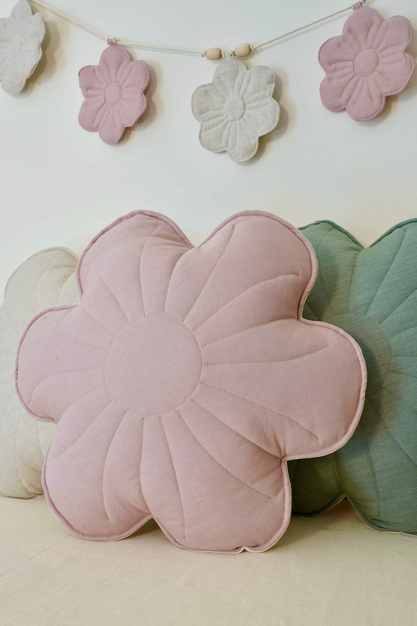 Linen Powder Rose - Flower Pillow