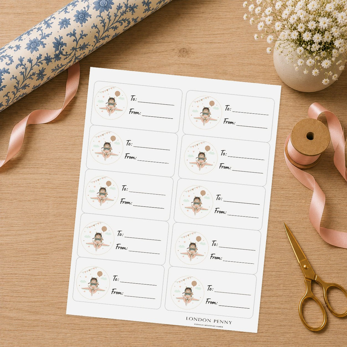 Little Bear Takes Flight Gift Tag Sticker Sheet