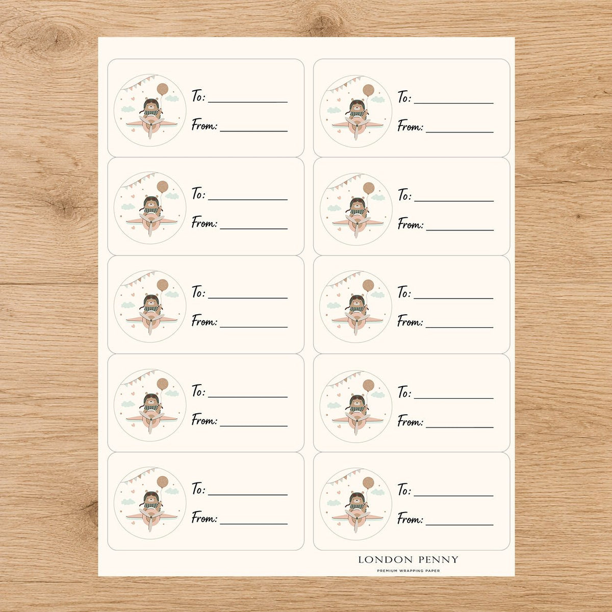 Little Bear Takes Flight Gift Tag Sticker Sheet