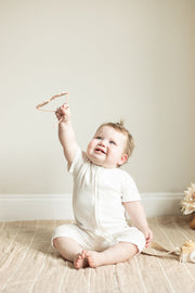 Organic Rib Cotton Baby Romper With Double Zipper