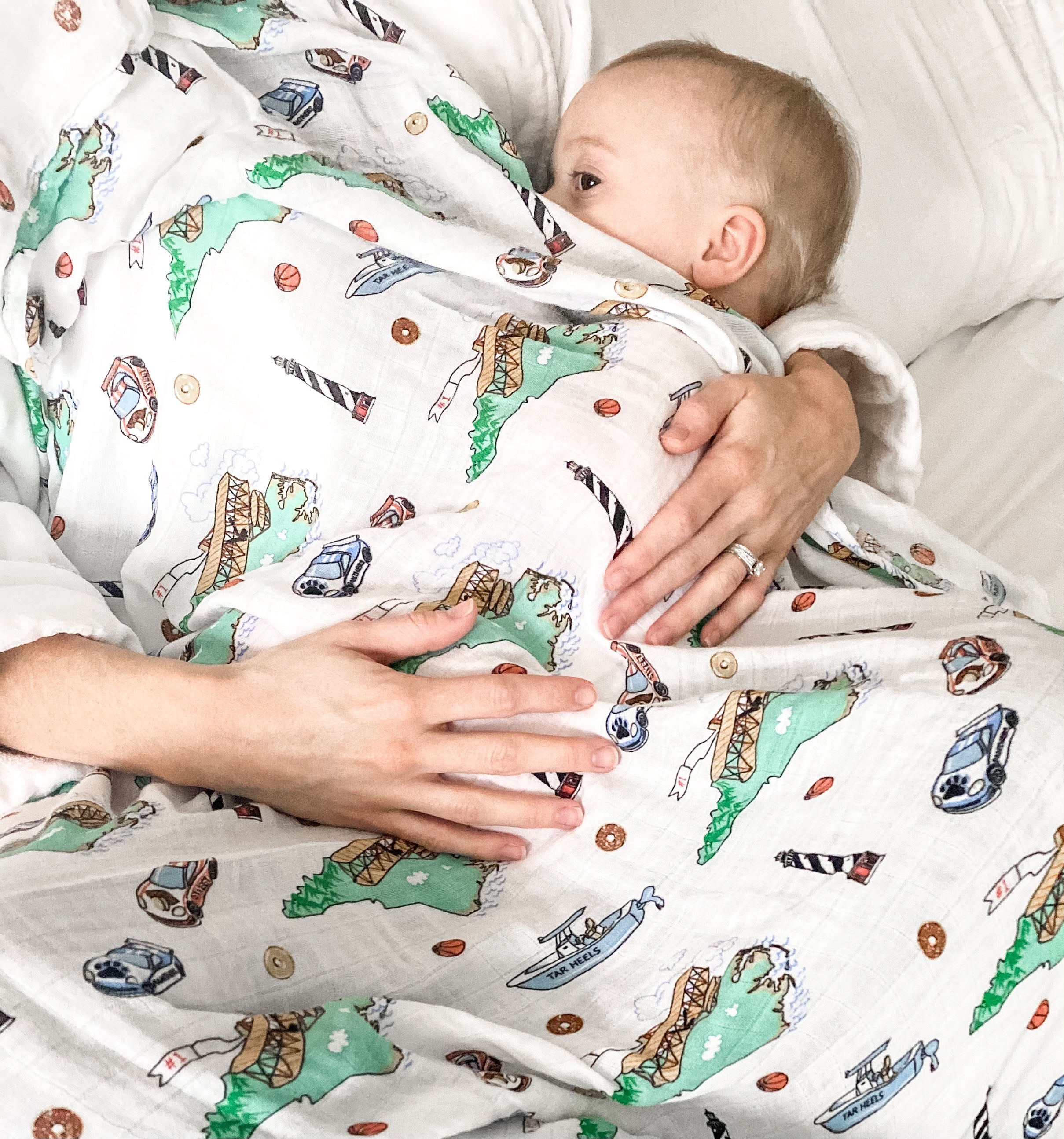 Gift Set: North Carolina Baby Muslin Swaddle Blanket And Burp Cloth/bib Combo