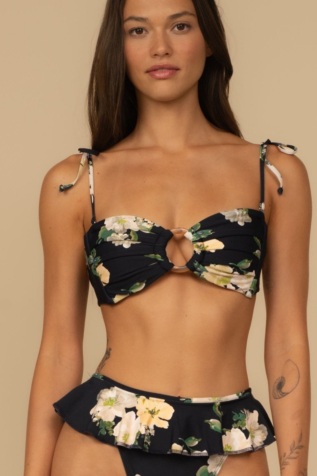 Liz Floral Tori Ties Bandeau Bikini Top
