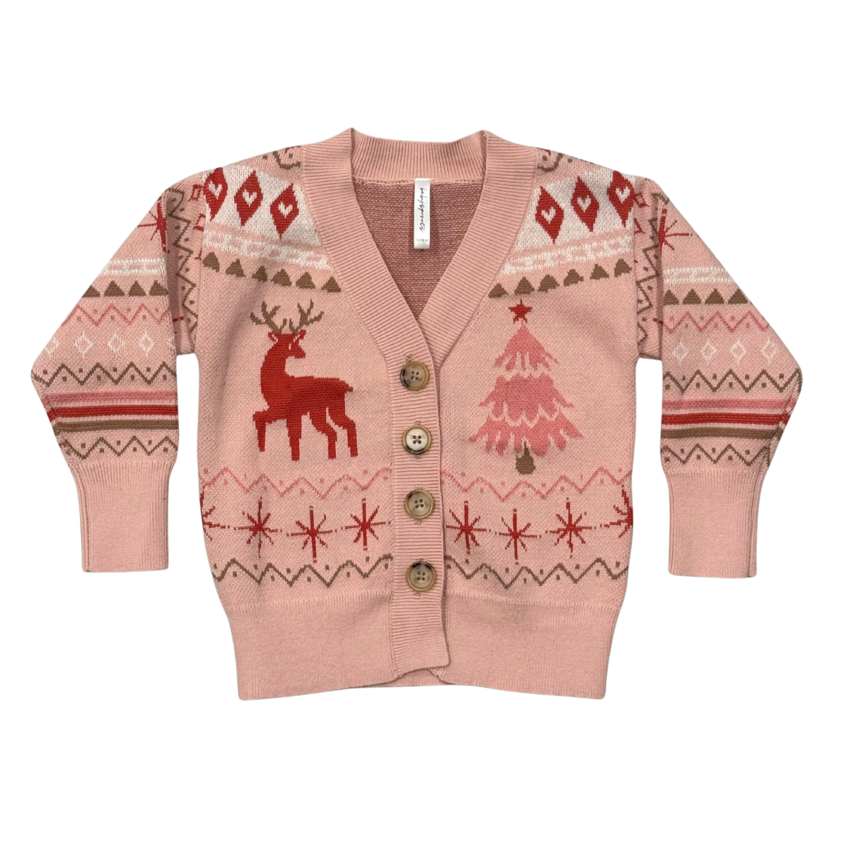 Girls Long Sleeve Jacquard Christmas Knit Sweater In Reindeer