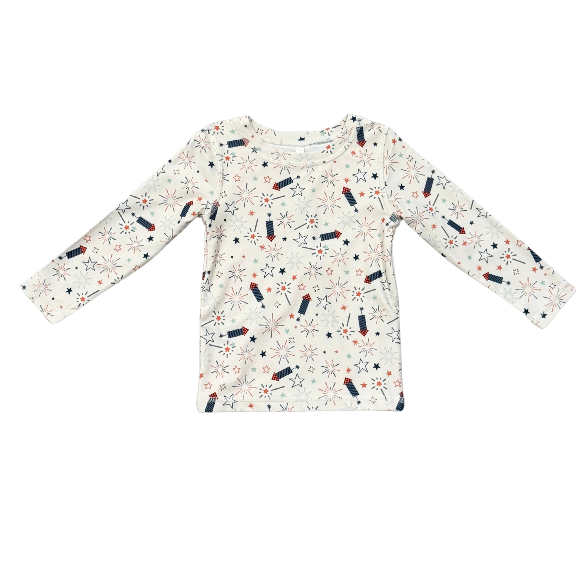Boys Long Sleeve Rash Guard Swim Shirt In Fireworks