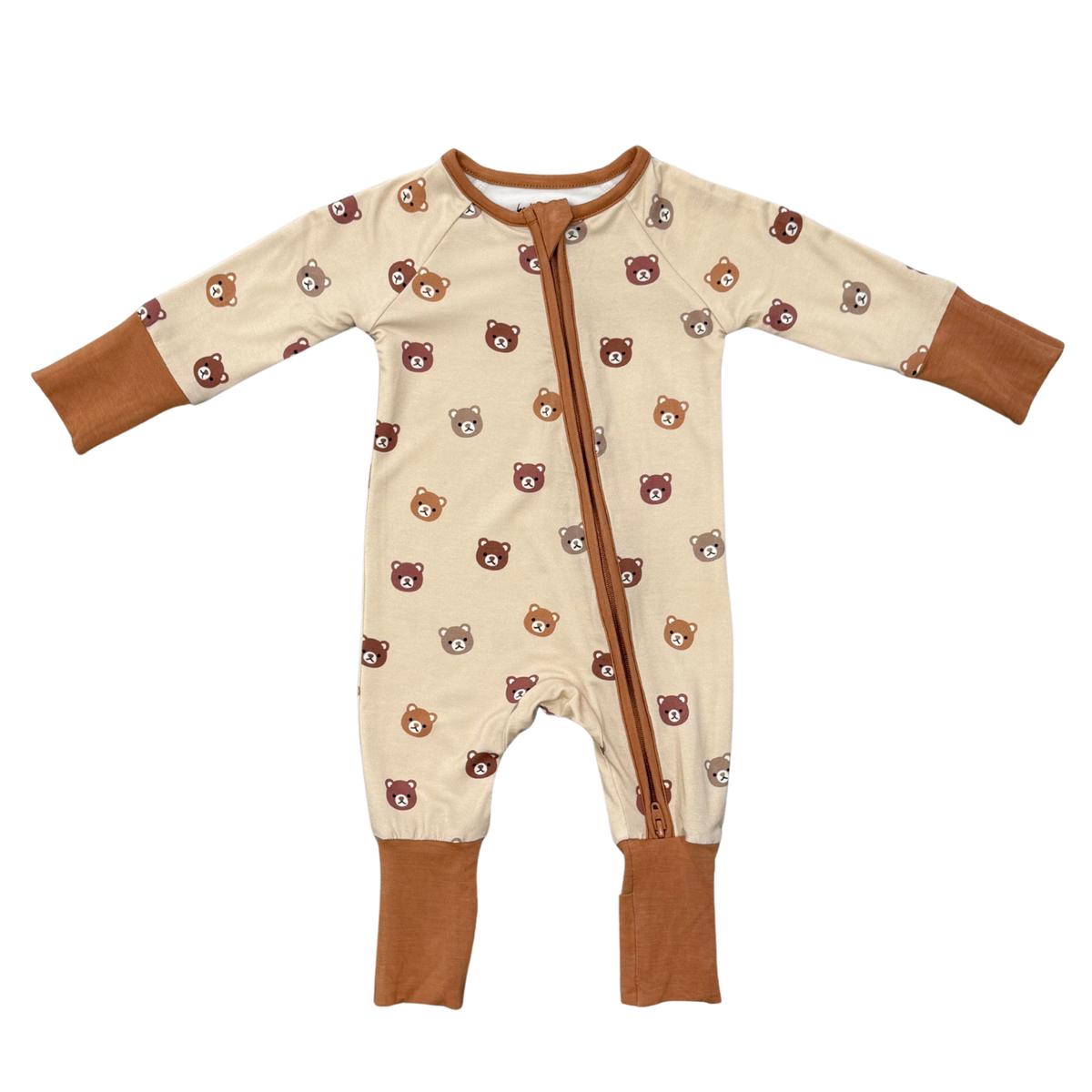 Long Sleeve Zip Romper In Baby Bear
