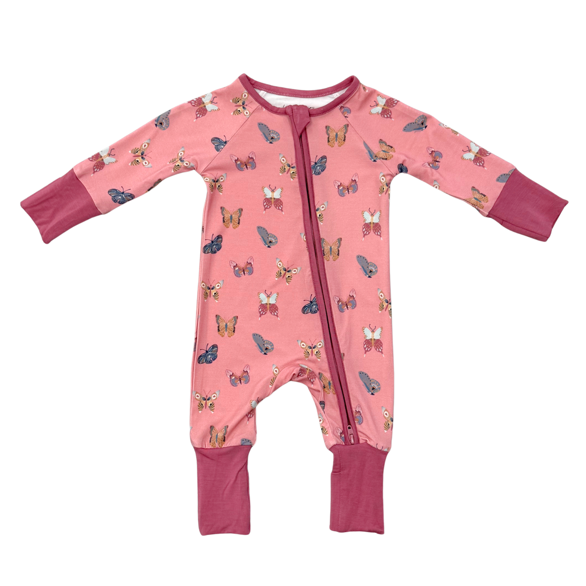 Long Sleeve Zip Romper In Butterfly Bloom