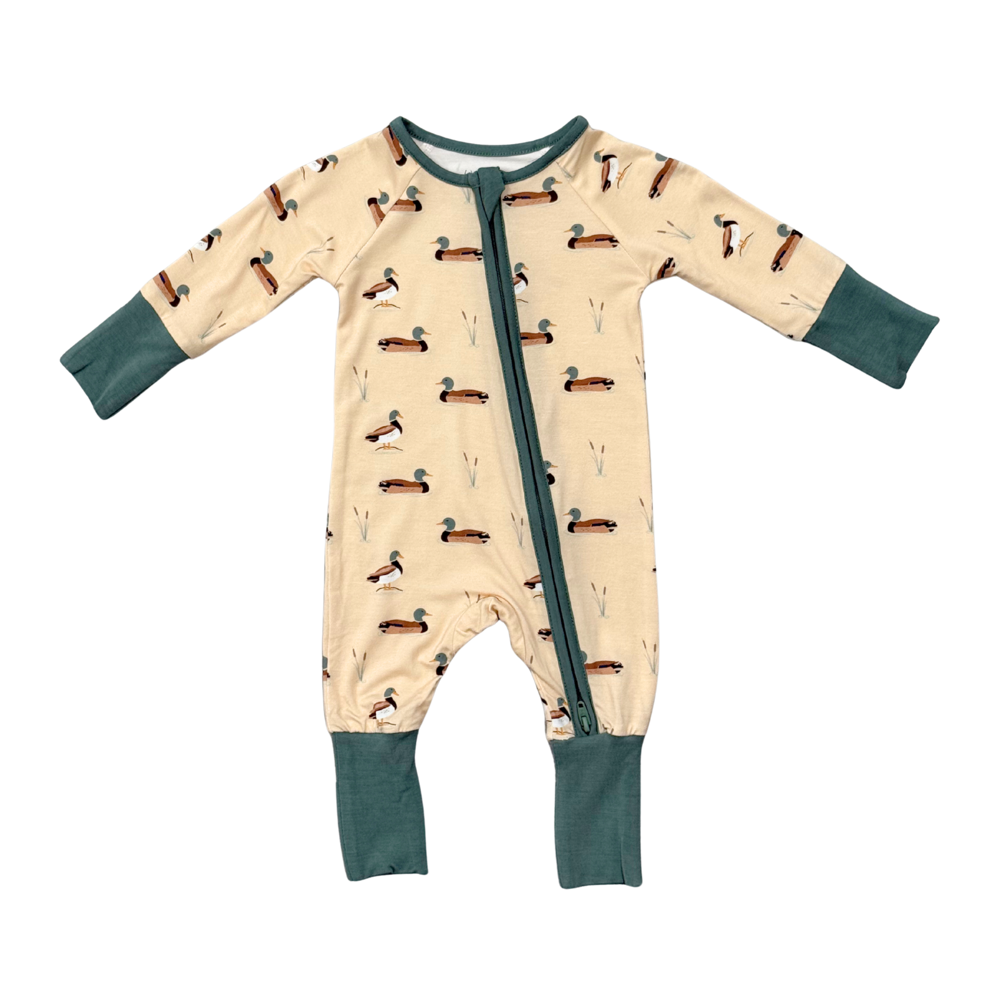 Baby Boy Long Sleeve Zip Romper In Mallard Ducks