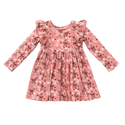 Girls Long Sleeve Ruffle Dress In Cherry Hearts