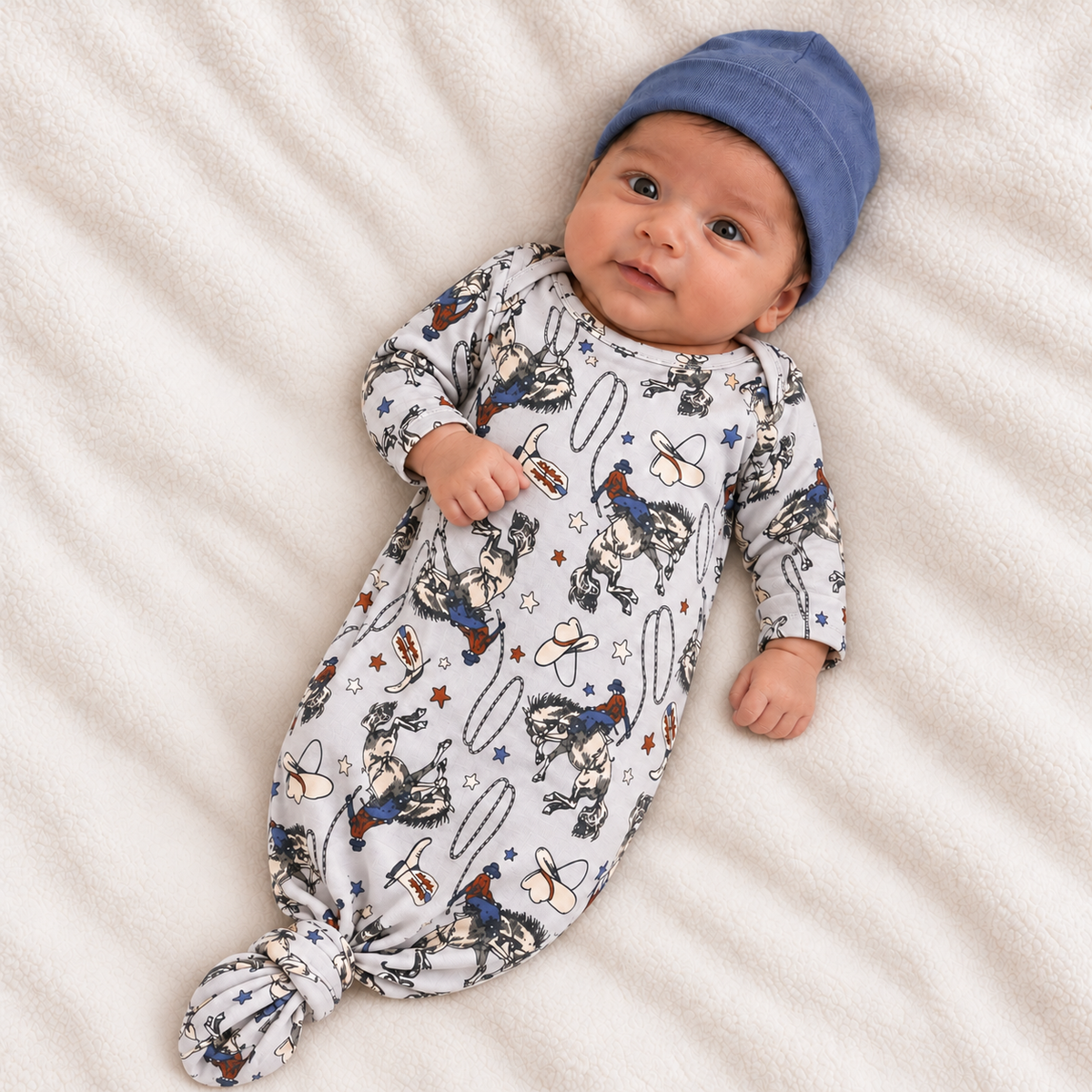 Western Cowboy Rodeo Baby Gown -  Bamboo Newborn Layette