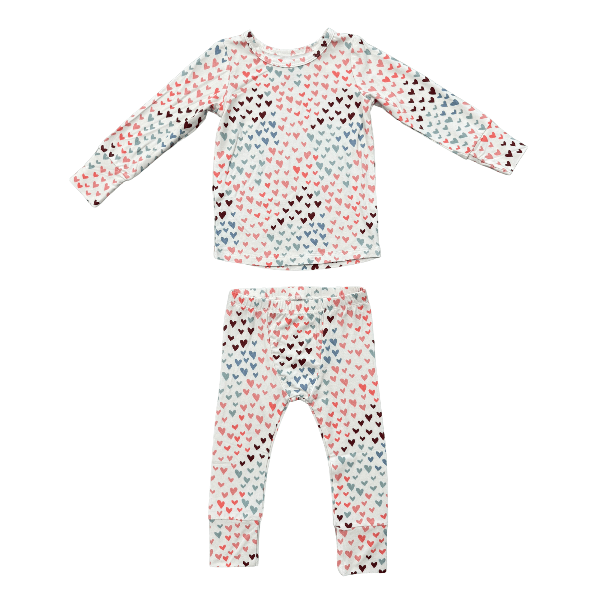Girls Long Sleeve Lounge Set In Rainbow Hearts
