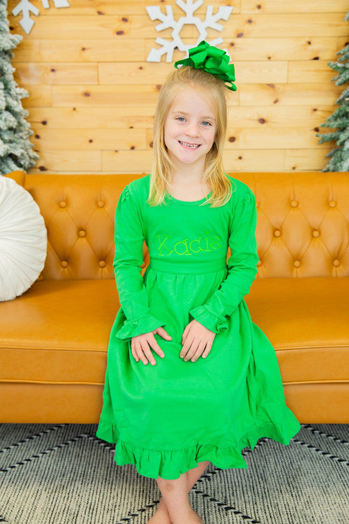 Girls Longsleeve Solid Dress With Tie