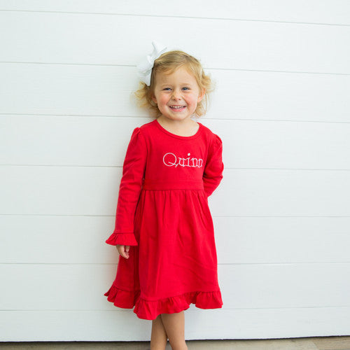 Girls Longsleeve Solid Dress With Tie