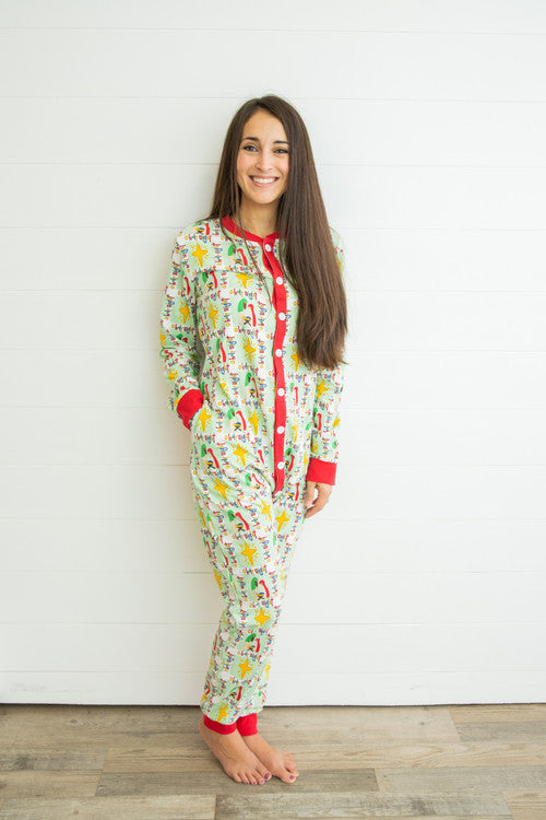 Adult Unisex Basics Faux Butt Flap Christmas Jammies (miller Collection)