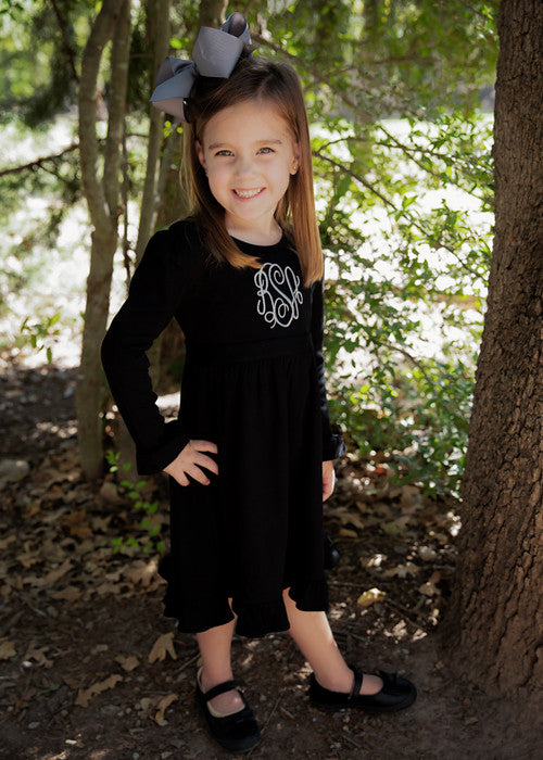 Girls Longsleeve Solid Dress With Tie