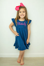 Girls Ruffled Dress With Tie