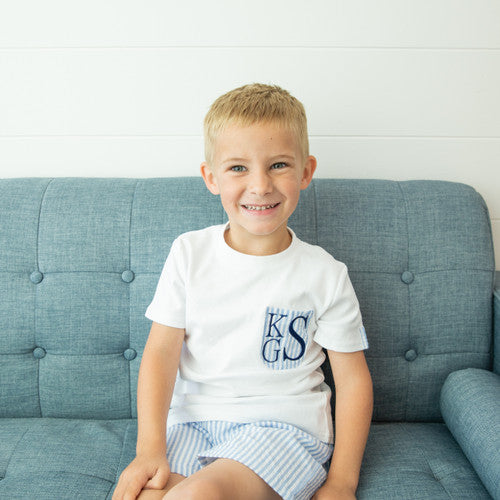 Boys Short  Sleeve Seersucker Pocket Tee