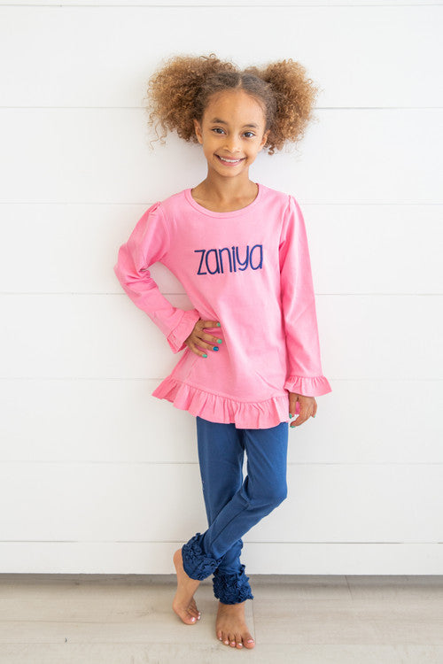Girls Long Sleeve  Ruffle Bottom Shirt