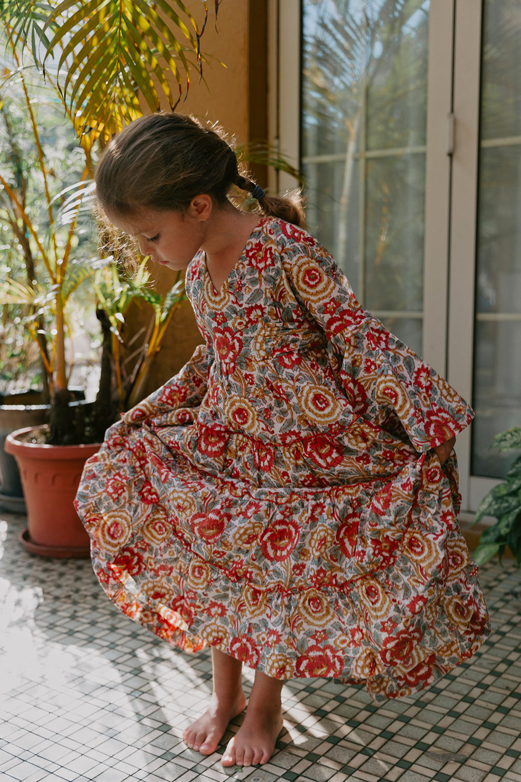 Block Printed Dress - Lucky Red Floral